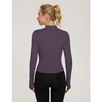 LUYAA Workout Jackets Women Fall 2024 Long Sleeve Athletic Golf Shirts Sports Active Crop Top Slim Fit Dark Grey Purple M