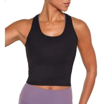 Lavento Women's Racerback Crop Tank Workout Running Yoga Tops (Black, Medium)