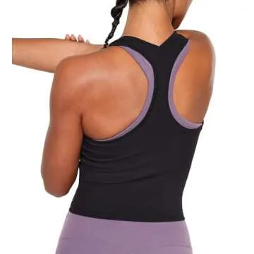 Lavento Women's Racerback Crop Tank Workout Running Yoga Tops (Black, Medium)