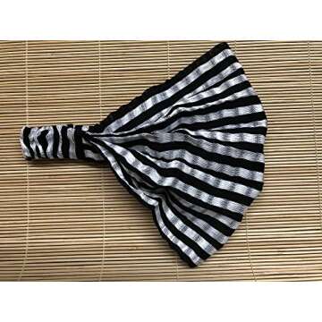 Extra Large 'Snug Fit' Headband Hair Scarf Woven Cotton Elastic Band Black White Stripes