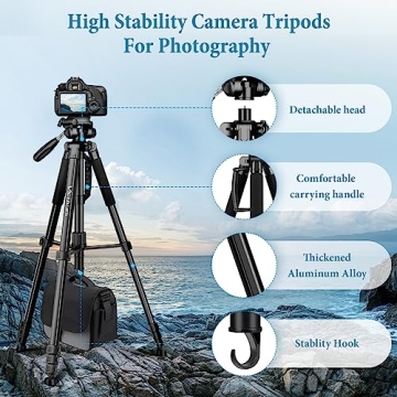 Premium Lightweight 72 Inch Camera Tripod with Remote