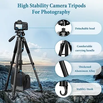 Premium Lightweight 72 Inch Camera Tripod with Remote