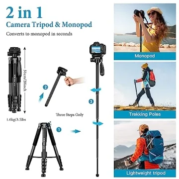 Premium Lightweight 72 Inch Camera Tripod with Remote