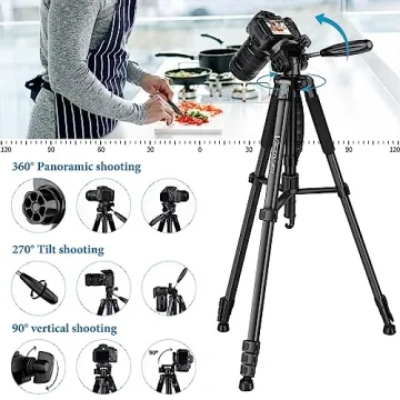 Premium Lightweight 72 Inch Camera Tripod with Remote
