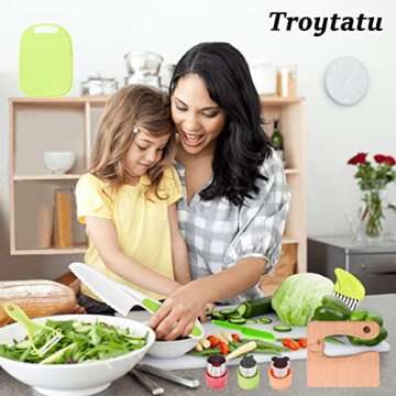 24 Pieces Kids Kitchen Knife Set, Wood Safe Knife for Real Cooking, Serrated Edges Plastic Toddler Knife including Y Peeler Cutting Board Biscuit Molds Cream Scraper Fruit Forks Plastic Potato Slicers