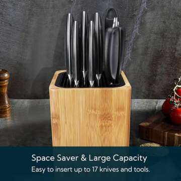 Deluxe Universal Knife Block with Slots for Scissors and Sharpening Rod - Eco-Friendly Bamboo Knife ...