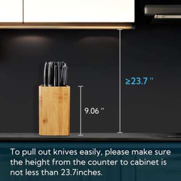Deluxe Universal Knife Block with Slots for Scissors and Sharpening Rod - Eco-Friendly Bamboo Knife Holder For Safe, Space Saver Knives Storage - Unique Slot Design to Protect Blades - by KITCHENDAO