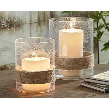 Coastal Seeded Glass Candle Holder Set for Elegant Decor