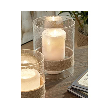 Coastal Seeded Glass Candle Holder Set for Elegant Decor