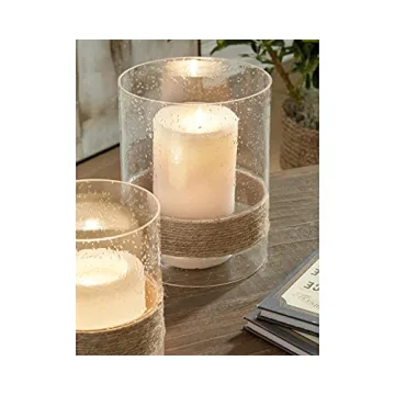 Coastal Seeded Glass Candle Holder Set for Elegant Decor