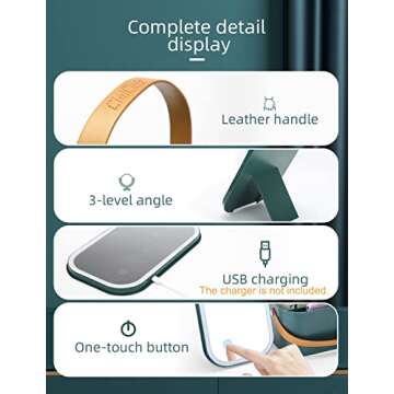 CielClair Makeup Case with Mirror and Light, Portable Makeup Organizer with Adjustable LED Lights & Mirror Lid, Cosmetic Organizer Storage with Handle for Bedroom Camping Travel, Dark Green