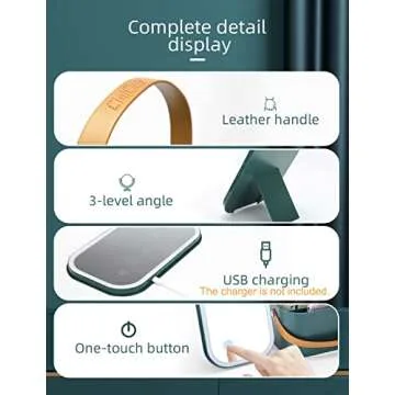 CielClair Makeup Case with Mirror and Light, Portable Makeup Organizer with Adjustable LED Lights & Mirror Lid, Cosmetic Organizer Storage with Handle for Bedroom Camping Travel, Dark Green