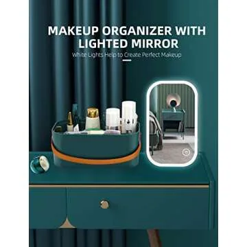 CielClair Makeup Case with Mirror and Light, Portable Makeup Organizer with Adjustable LED Lights & Mirror Lid, Cosmetic Organizer Storage with Handle for Bedroom Camping Travel, Dark Green