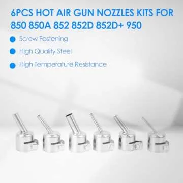 6PCs Hot Air Gun Nozzles Kits Short Oblique Nozzle Round Aluminum Alloy Material 861DW Hot Air Gun Soldering Desoldering Station Repair Tools for 850 850A 852 852D 852D+ 950