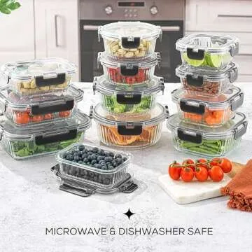 JoyJolt 24pc Fluted Glass Storage Containers with Lids. 12 Airtight, Freezer Safe Food Storage Containers, Pantry Kitchen Storage Containers, Glass Meal Prep Containers for Lunch