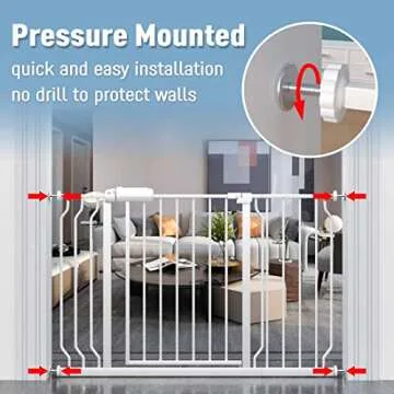 ALLAIBB Extra Wide Pressure Mount Baby Gate Auto Close White Metal Child Dog Pet Safety Gates with W...