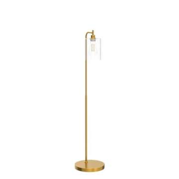 JoJocom Gold Industrial Floor Lamp with Glass Shade, Vintage Standing Lamp with E26 Bulb, Brass Floor Lamp with Foot Switch for Bedroom Living Room
