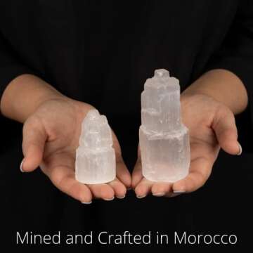 WISH WELL 2 Piece Selenite Tower – 4” and 2.5” Selenite Crystal Tower – Mined and Crafted in Morocco – Ideal for Cleansing and Recharging Crystals and Healing Stones (4" and 2.5" Tower)