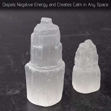 WISH WELL 2 Piece Selenite Tower – 4” and 2.5” Selenite Crystal Tower – Mined and Crafted in Morocco – Ideal for Cleansing and Recharging Crystals and Healing Stones (4" and 2.5" Tower)