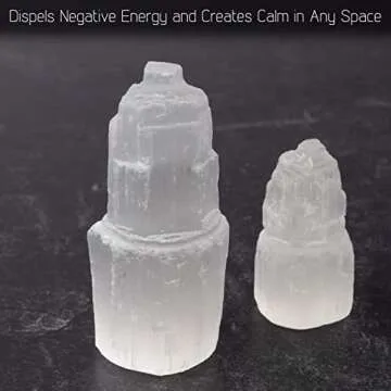 WISH WELL 2 Piece Selenite Tower – 4” and 2.5” Selenite Crystal Tower – Mined and Crafted in Morocco – Ideal for Cleansing and Recharging Crystals and Healing Stones (4" and 2.5" Tower)