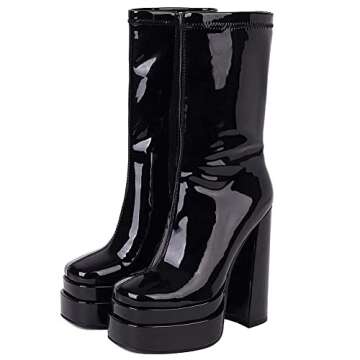 Mattiventon Mid Claf Boots & Knee High Boots for Women Double Platform Boots Chunky High Heel Boots for Women Combat Boots