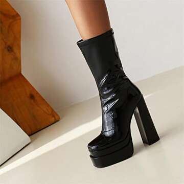 Mattiventon Mid Claf Boots & Knee High Boots for Women Double Platform Boots Chunky High Heel Boots for Women Combat Boots