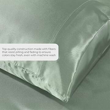 Satin Sheets Twin [3-Piece, Champagne Green] Hotel Luxury Silky Bed Sheets - Extra Soft 1800 Microfiber Sheet Set, Wrinkle, Fade, Stain Resistant - Deep Pocket Fitted Sheet, Flat Sheet, Pillow Cases