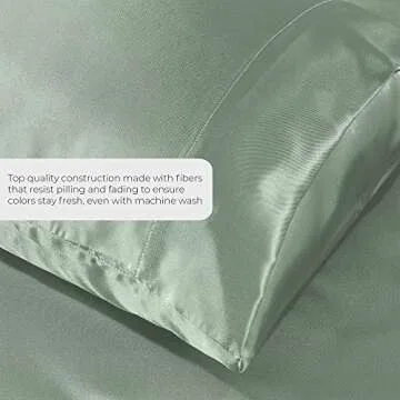Satin Sheets Twin [3-Piece, Champagne Green] Hotel Luxury Silky Bed Sheets - Extra Soft 1800 Microfiber Sheet Set, Wrinkle, Fade, Stain Resistant - Deep Pocket Fitted Sheet, Flat Sheet, Pillow Cases