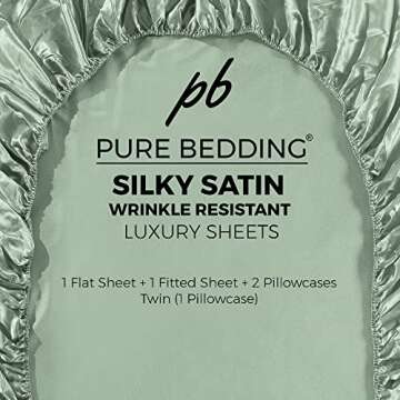 Satin Sheets Twin [3-Piece, Champagne Green] Hotel Luxury Silky Bed Sheets - Extra Soft 1800 Microfiber Sheet Set, Wrinkle, Fade, Stain Resistant - Deep Pocket Fitted Sheet, Flat Sheet, Pillow Cases