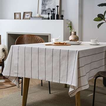 ArtBud Cotton Linen Table Cloths Boho Farmhouse Heavy Fabric Table Cover Burlap Striped Washable Tab...
