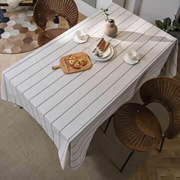 ArtBud Cotton Linen Table Cloths Boho Farmhouse Heavy Fabric Table Cover Burlap Striped Washable Table Top for Parties Coffee Kitchen Picnic White Black Rectangle/Oblong, 55"×86"(6-8 Seats)