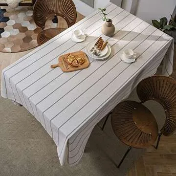 ArtBud Cotton Linen Table Cloths Boho Farmhouse Heavy Fabric Table Cover Burlap Striped Washable Table Top for Parties Coffee Kitchen Picnic White Black Rectangle/Oblong, 55"×86"(6-8 Seats)