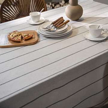 ArtBud Cotton Linen Table Cloths Boho Farmhouse Heavy Fabric Table Cover Burlap Striped Washable Table Top for Parties Coffee Kitchen Picnic White Black Rectangle/Oblong, 55"×86"(6-8 Seats)