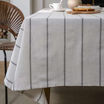 ArtBud Cotton Linen Table Cloths Boho Farmhouse Heavy Fabric Table Cover Burlap Striped Washable Table Top for Parties Coffee Kitchen Picnic White Black Rectangle/Oblong, 55"×86"(6-8 Seats)