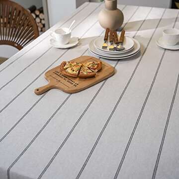 ArtBud Cotton Linen Table Cloths Boho Farmhouse Heavy Fabric Table Cover Burlap Striped Washable Table Top for Parties Coffee Kitchen Picnic White Black Rectangle/Oblong, 55"×86"(6-8 Seats)
