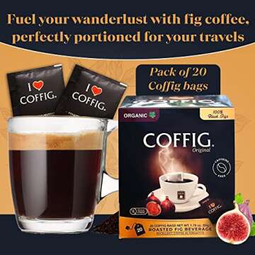 Roasted Organic Black Fig Powder - Caffeine Free Herbal Energy Drink Box of 20 Tea Bags/Sachets