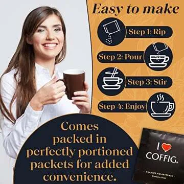 Roasted Organic Black Fig Powder - Caffeine Free Herbal Energy Drink Box of 20 Tea Bags/Sachets