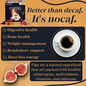 Roasted Organic Black Fig Powder - Caffeine Free Herbal Energy Drink Box of 20 Tea Bags/Sachets