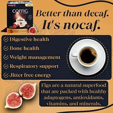 Roasted Organic Black Fig Powder - Caffeine Free Herbal Energy Drink Box of 20 Tea Bags/Sachets