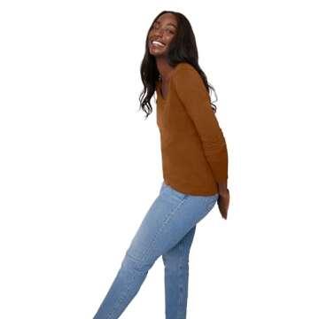 Hanes Womens Originals Long Sleeve Cotton V-Neck T-Shirt, Lightweight V-Neck Tee, Modern Fit