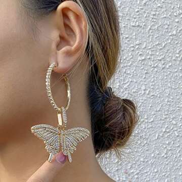 Wiwpar Sparkly Rhinestone Butterfly Hoop Earrings for Women - Elegant Fashion Accessory