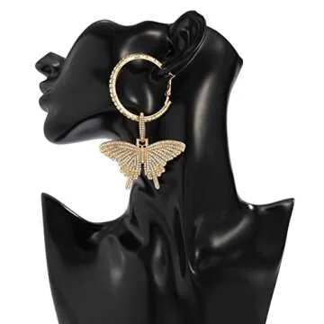 Wiwpar Sparkly Butterfly Hoop Dangle Earrings for Women