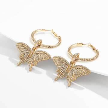 Wiwpar Sparkly Butterfly Hoop Dangle Earrings for Women