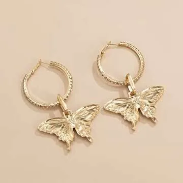 Wiwpar Sparkly Butterfly Hoop Dangle Earrings for Women