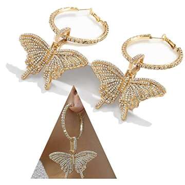 Wiwpar Sparkly Butterfly Hoop Dangle Earrings for Women