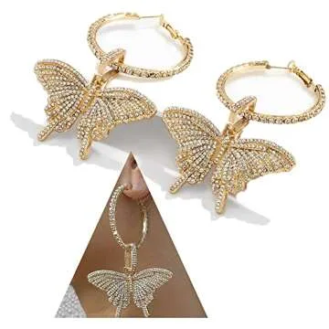 Wiwpar Sparkly Butterfly Hoop Dangle Earrings for Women