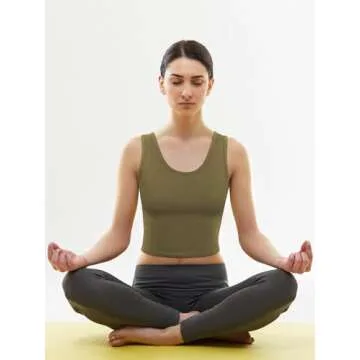 4 Pieces Women Basic Crop Tank Top Short Sleeveless Sports Crop Top (Black, Dark Gray, Olive-Drab, Chocolate, Large)