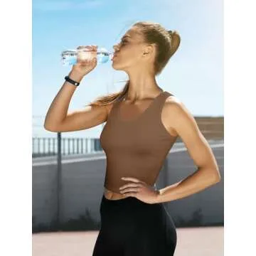 4 Pieces Women Basic Crop Tank Top Short Sleeveless Sports Crop Top (Black, Dark Gray, Olive-Drab, Chocolate, Large)