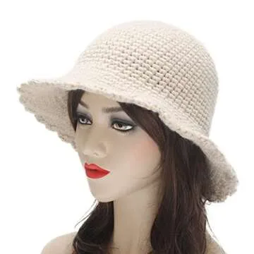 ZLYC Women Winter Bucket Hat Fashion Knit Cloche Hat Solid Color Warm Crochet Cap (Plain Beige)