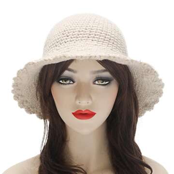 ZLYC Women Winter Bucket Hat Fashion Knit Cloche Hat Solid Color Warm Crochet Cap (Plain Beige)